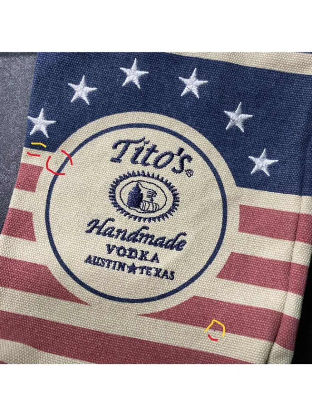 Tito's Handmade Vodka 750ml Bottle Drawstring Canvas Gift Bag Patriotic USA Flag